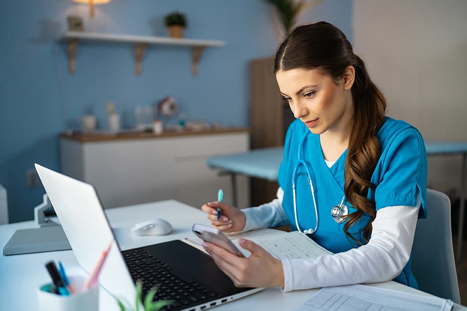 Nurse working at desk