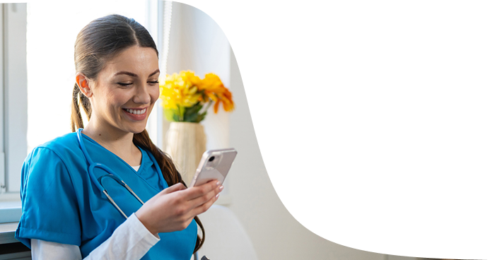 Nurse checking smartphone